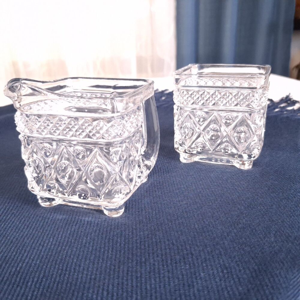 Vintage Cape Cod Square Creamer & Sugar Set by Imperial Glass, Ohio